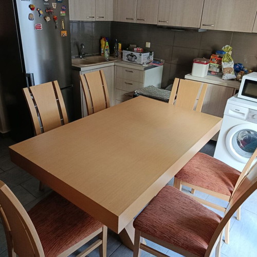 Handmade wooden dining set with 6 chairs, like new