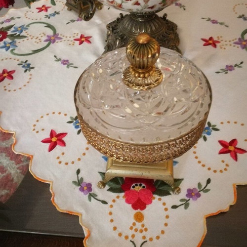 Fountainier used, cut glass and embossed bronze