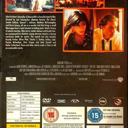 A Time to Kill DVD drama movie with Greek subtitles, used