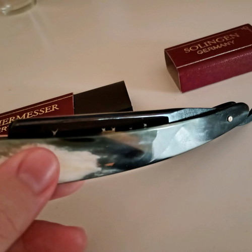 Wacker Huntsman 7/8+ Extra Full Hollow straight razor NOS unused with buffalo horn handle