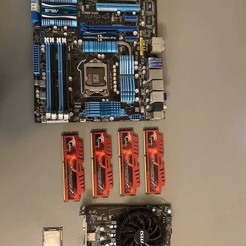 Motherboard ASUS P8P67 EVO with i5-2500K, 16GB DDR3 G.Skill and MSI HD 6770 used