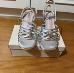 Bottega 22 Silver Women's Sandals with Multiple Straps and Block Heel, New