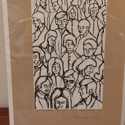 Faces woodcut by Stavros Papasavvas 1971 mint condition