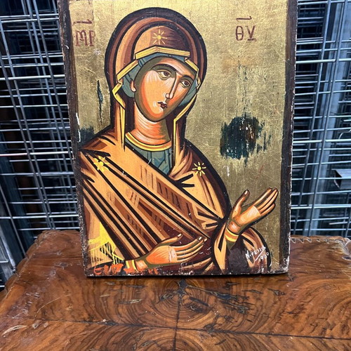 Religious icon painting used with wear