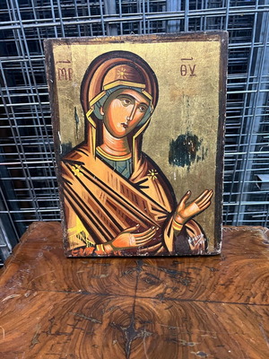 Religious icon painting used with wear
