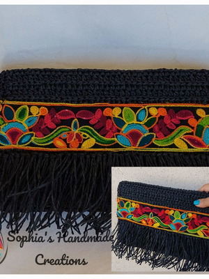 Straw clutch bag with fringes new
