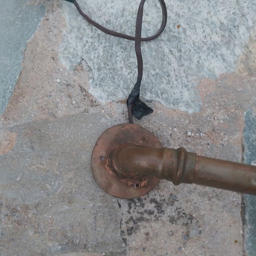 Handmade copper pipe ceiling light used, square with E27 socket