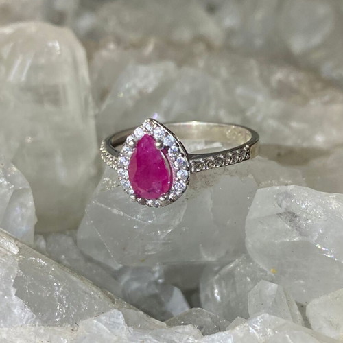 Silver ring with natural ruby and moissanite, new