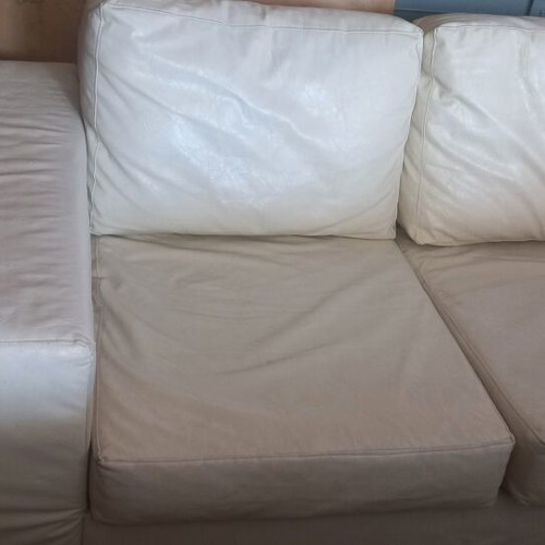 Two-seater sofa used, white eco leather