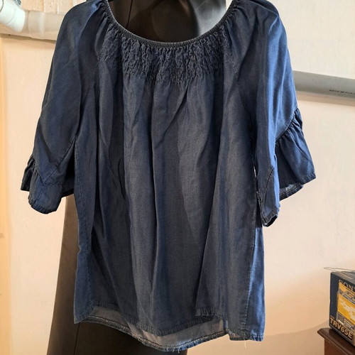 Women's short-sleeve blouse size L like new, gray and blue
