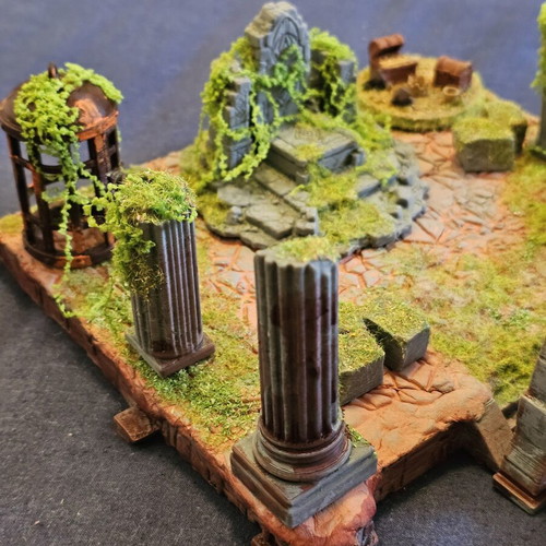 Ancient temple diorama for DnD and tabletop, hand-painted and stylized