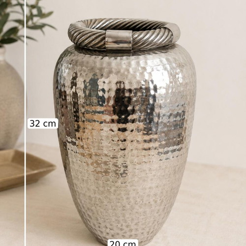 Large Handcrafted Hammered Metal Vase like new