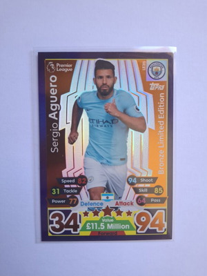 Topps Match Attax Premier League 2017-18 Sergio Aguero Bronze Limited Edition