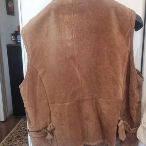 Explorer vintage men's leather vest used, brown with pockets