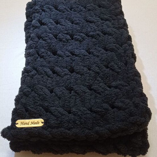 Handmade Alize Puffy Scarf hypoallergenic, black, made to order