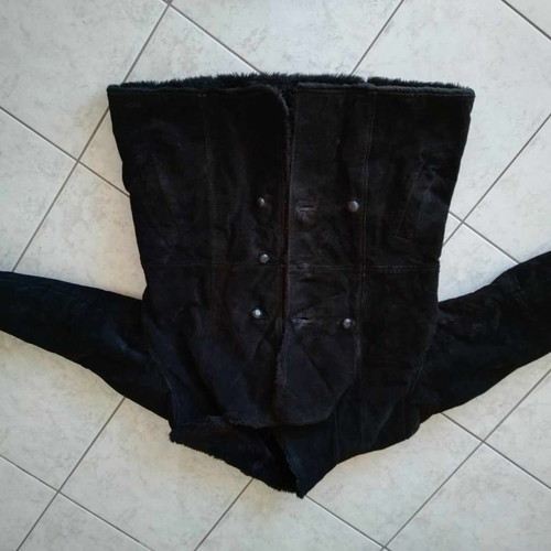 Jacket suede black with inner fur used, genuine leather