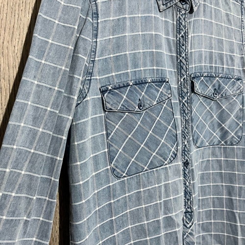 Stradivarius denim shirt like new, blue with check pattern