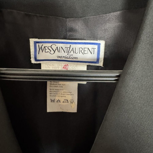 Yves Saint Laurent Variation black wool skirt suit with satin details FR 40