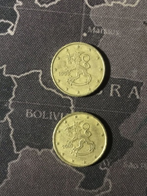 Finland 10 Cent Coins Used Set of 2 1999 and 2000