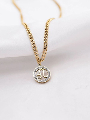 Leo Zodiac Necklace new steel gold-plated pendant with zirconia