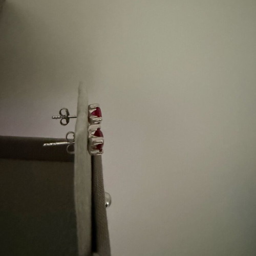 White gold K9 earrings like new with synthetic ruby