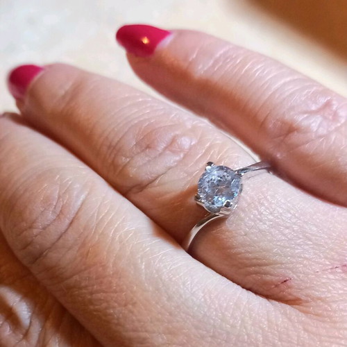 Silver solitaire ring 925 large size 59 with zircon