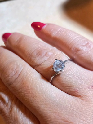 Silver solitaire ring 925 large size 59 with zircon