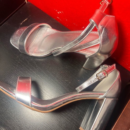 Silver sandals used size 40 with ankle strap and 9cm heel