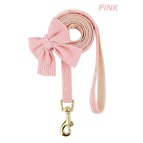 Dog leash pink with bow and gold hook new size M