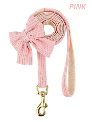 Dog leash pink with bow and gold hook new size M