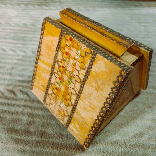 Wooden pyramid tobacco box vintage used from the 70s