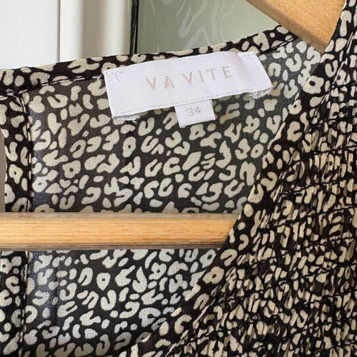Va Vite Leopard Print Shirred Ruffle Blouse, EU 34 UK 6 XS