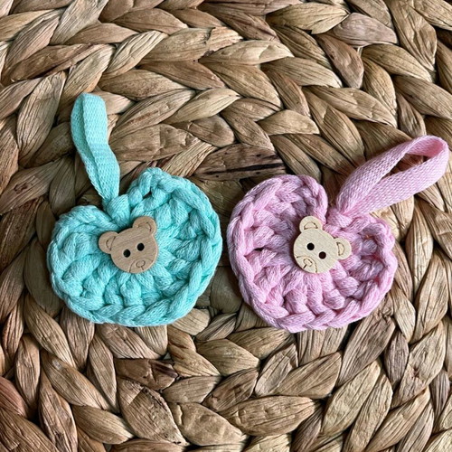 Crochet Heart Keychain with Wooden Element made to order