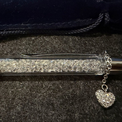 Swarovski Crystalline Pen White with Heart Charm and Velvet Case