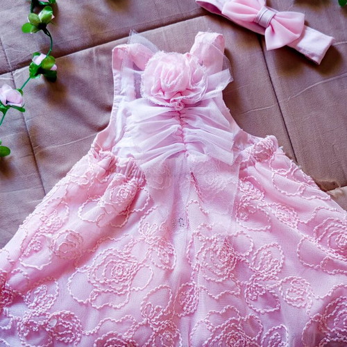 Liegelind pink baby dress with tulle and floral pattern, size 80