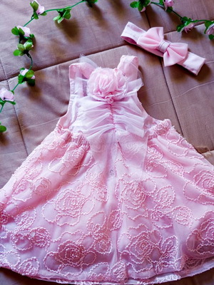 Liegelind pink baby dress with tulle and floral pattern, size 80
