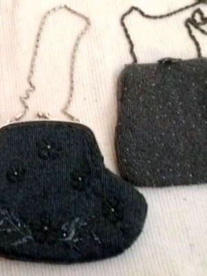 Βραδινά τσαντάκια vintage κεντητά με χάντρες αχρησιμοποίητα, ώμου, σετ 2 τεμ.