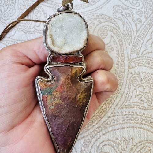 Handmade 925 Silver Arrow Pendant with Precious Stones, Vintage 1960