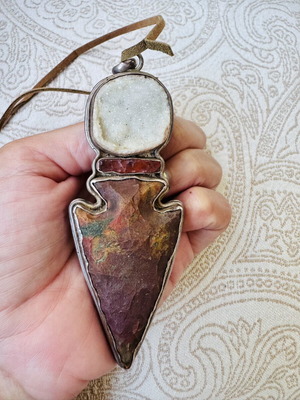 Handmade 925 Silver Arrow Pendant with Precious Stones, Vintage 1960