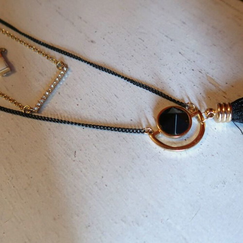 Long necklace with triple chain new, black and gold by ASOS