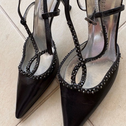 J Bournazos sling back shoes like new, black with rhinestones, size 37