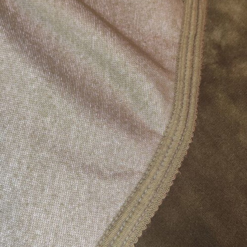 Velvet round tablecloth in olive green with gold border used