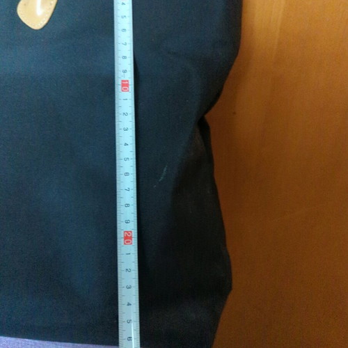 Fabric shoulder bag used, black with beige handles