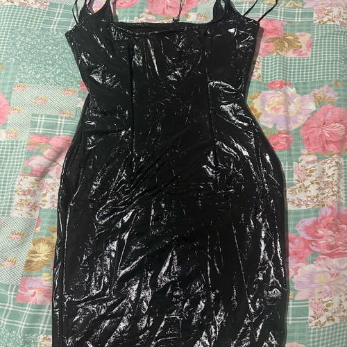 NAANAA Black Patent Vinyl Mini Dress New With Tags
