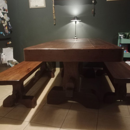 Monastic table with benches like new, 1.85x0.99m, 11cm thick