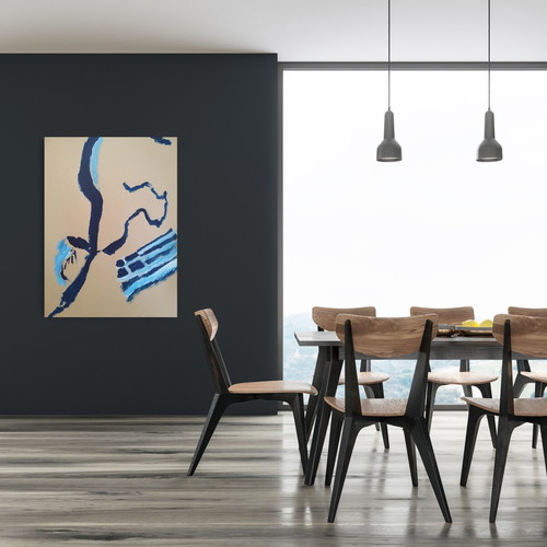 F for Freedom Abstract Blue Original Acrylic Painting 102x72 cm new