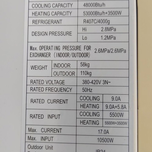 Nitto NPN-48HC1 aircondition used, 48,000BTU cooling, 53,000BTU heating