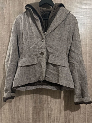 Wool women's blazer S herringbone like new with fleece lining beige brown
