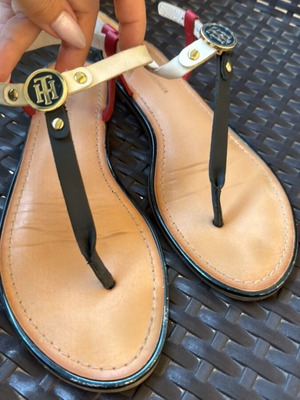 Tommy Hilfiger leather sandals, size 38, blue and red