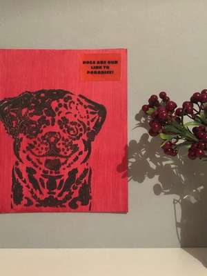 Handmade painted canvas dog new 24x30 cm